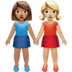 👩🏽‍🤝‍👩🏼 women holding hands: medium skin tone, medium-light skin tone display on Apple